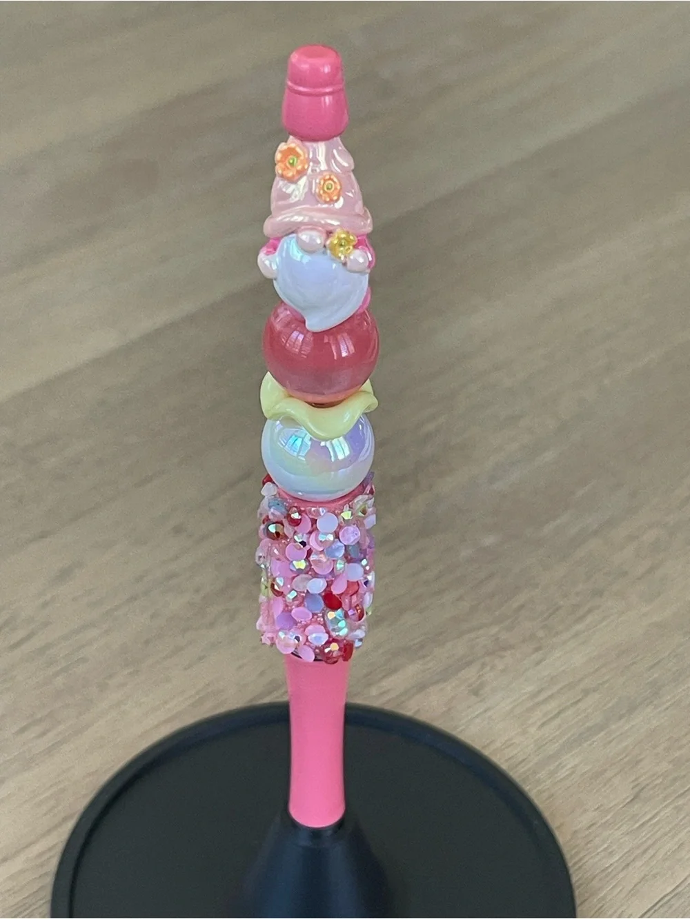 Pink Beaded Gnome Pen with Pastel Accents